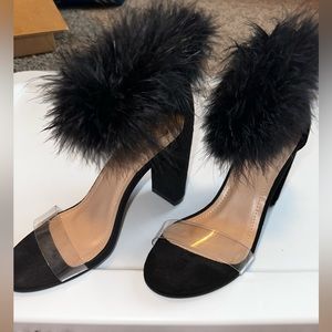 Black feather heels
